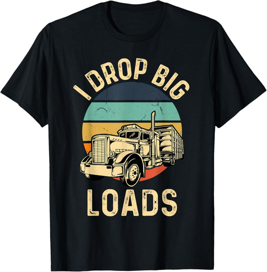 Retro Sunset I Drop Big Loads T-Shirt - T-Shirt | Black