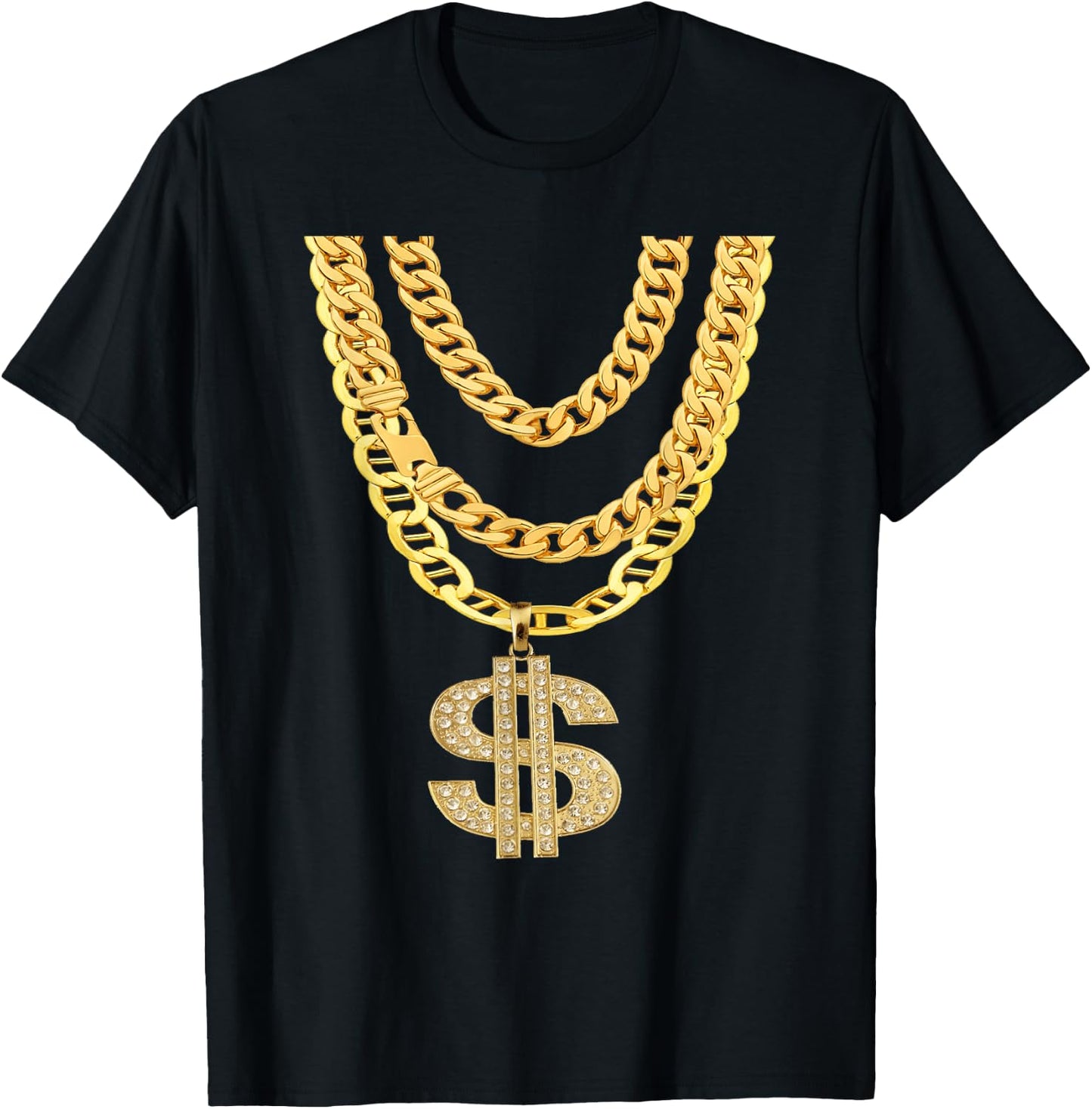 Gangster Chain Shirt | Cheap Hip-Hop Necklace Halloween Gift T-Shirt - T-Shirt | Black