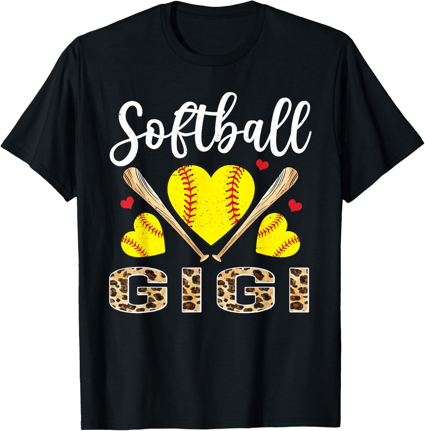 Softball Heart Cute Gigi Softball Player T-Shirt - T-Shirt | Black