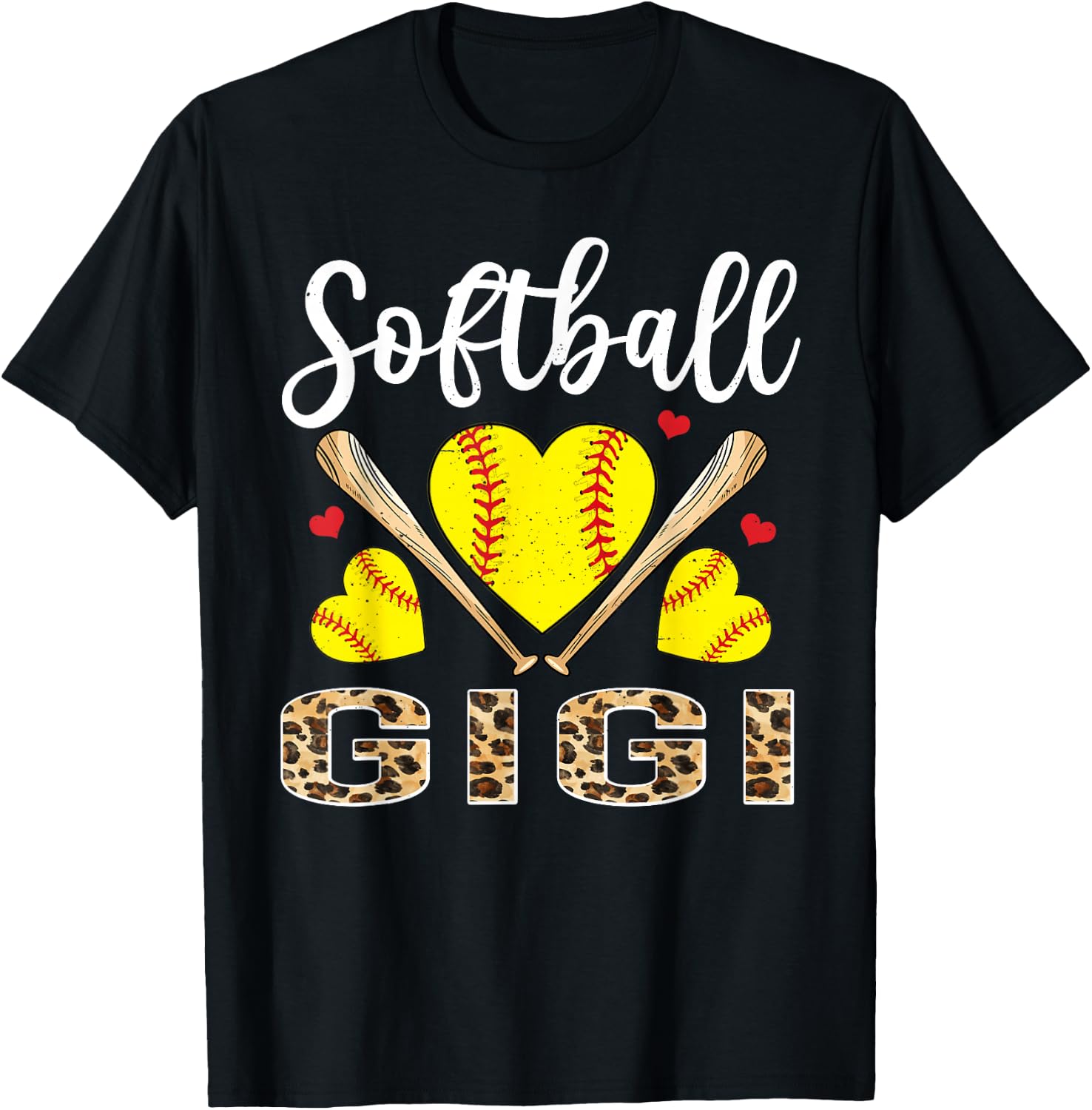 Softball Heart Cute Gigi Softball Player T-Shirt - T-Shirt | Black