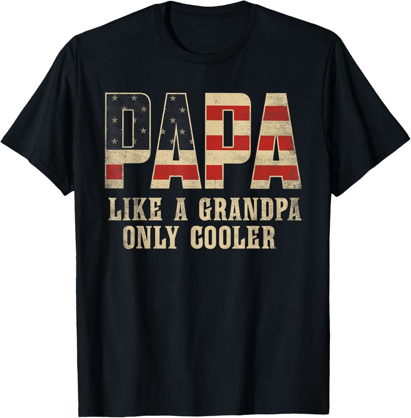 Papa Like A Grandpa Only Cooler Vintage American Flag T-Shirt - T-Shirt | Black