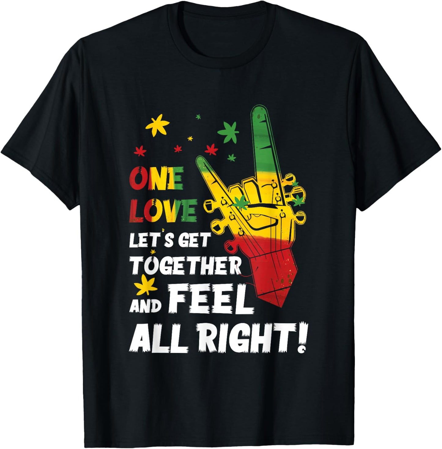 Jamaica 1 Love Reggae Caribbean Together & Feel Alright T-Shirt - T-Shirt | Black