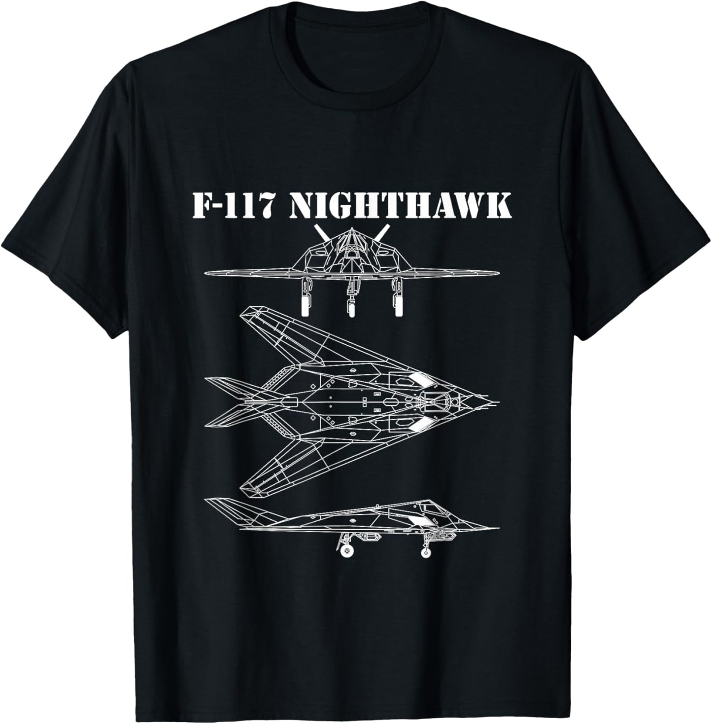F-117 Stealth Aircraft Nighthawk Schematic Military Jet F117 T-Shirt - T-Shirt | Black