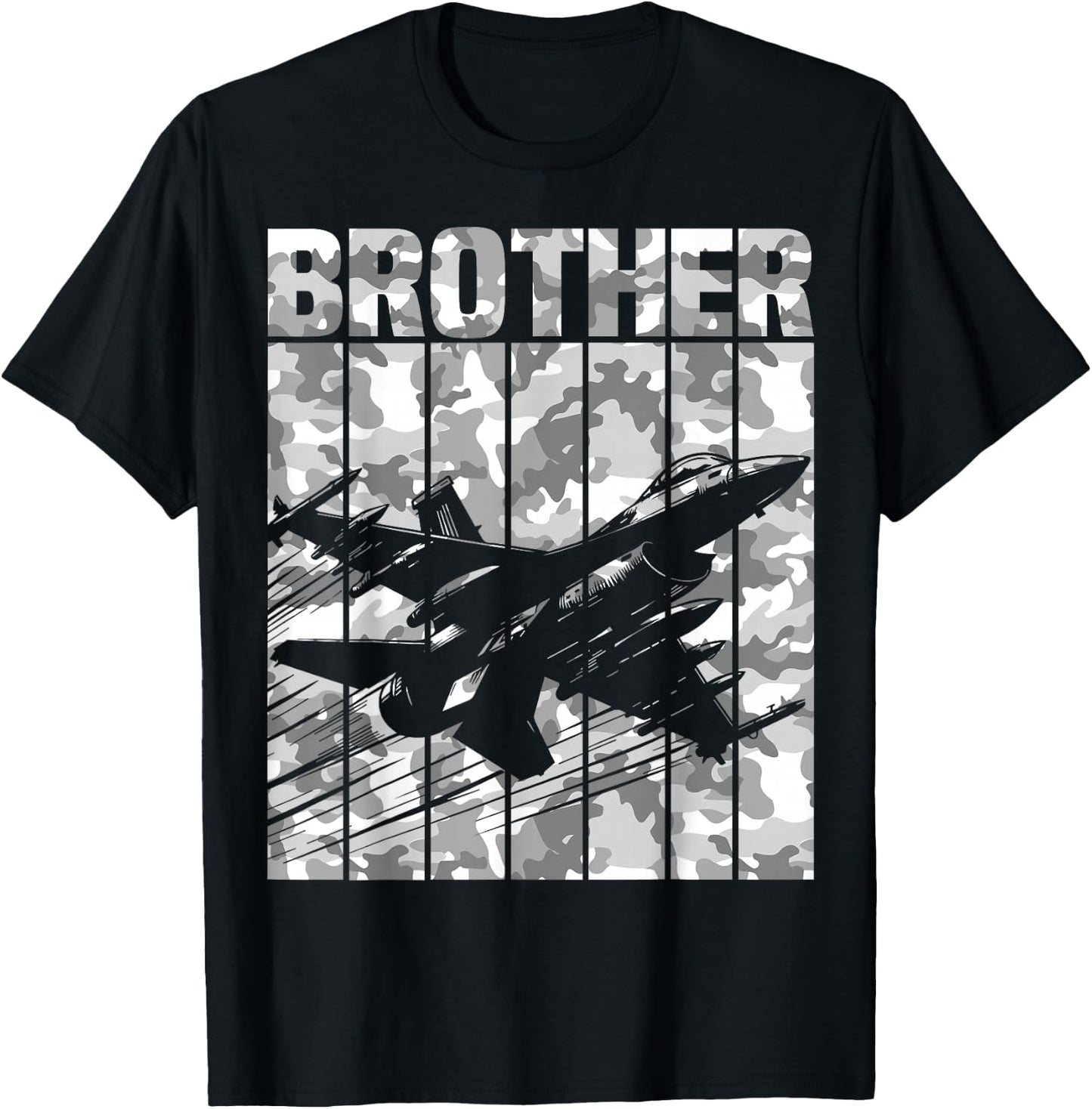 Brother Matching Family Camo Military Fighter Jet Birthday T-Shirt - T-Shirt | Black