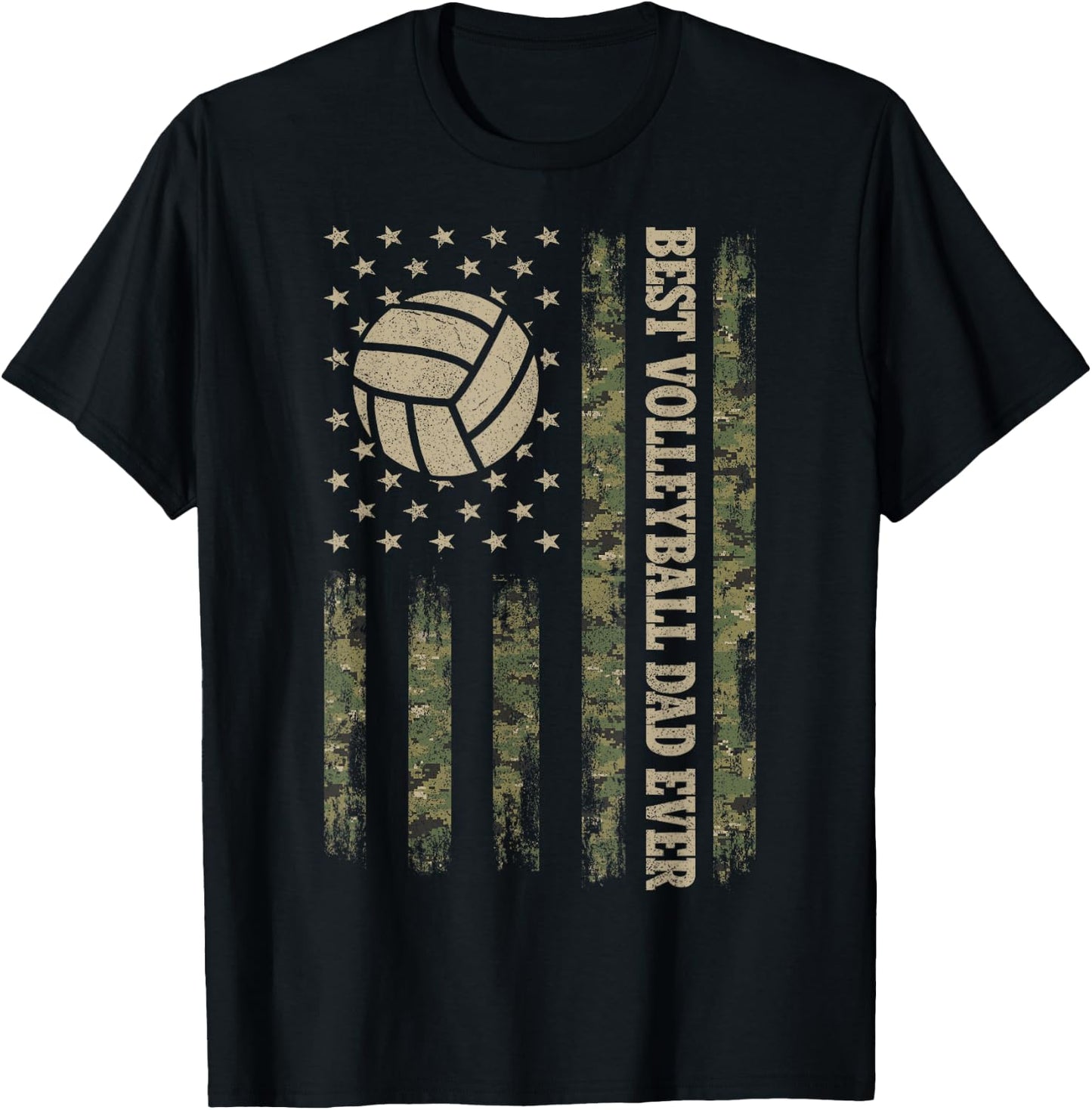 Camo USA Flag Volleyball Men, Patriotic Fathers Day T-Shirt - T-Shirt | Black