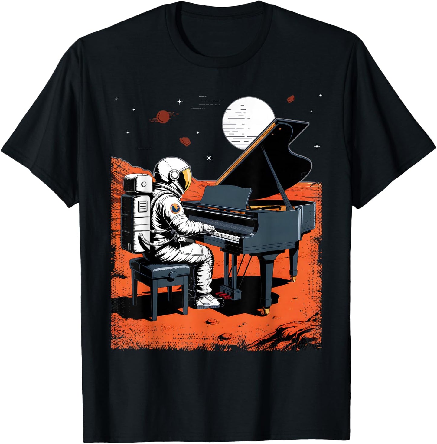 Astronaut in Space with Piano in Galaxies Musician T-Shirt - T-Shirt | Black