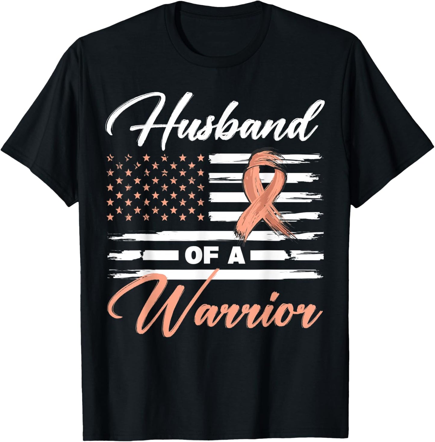 Husband Of A Warrior USA Flag Endometrial Cancer Awareness Kids Men T-Shirt - T-Shirt | Black