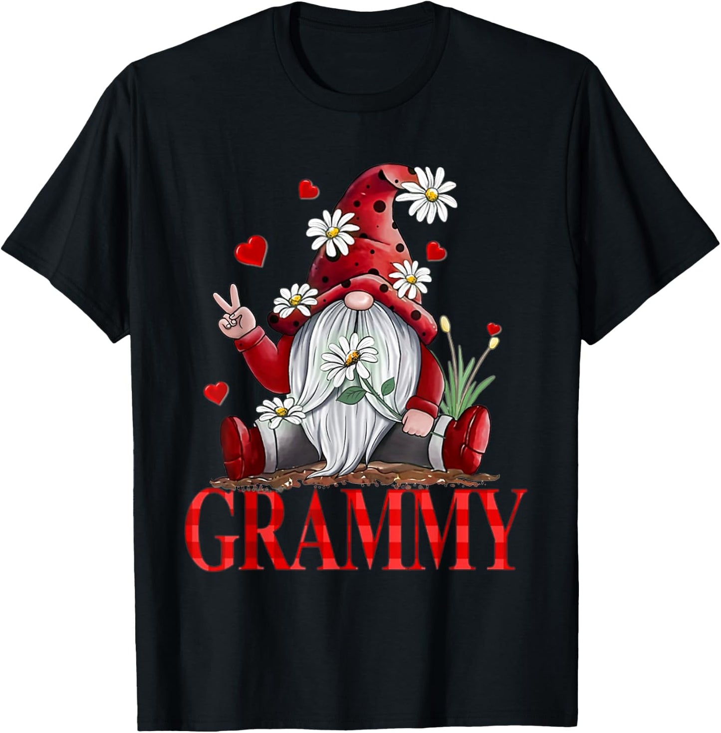 GRAMMY - VALENTINE GNOME Hippie Beetle Daisy Flower Gnome T-Shirt - T-Shirt | Black