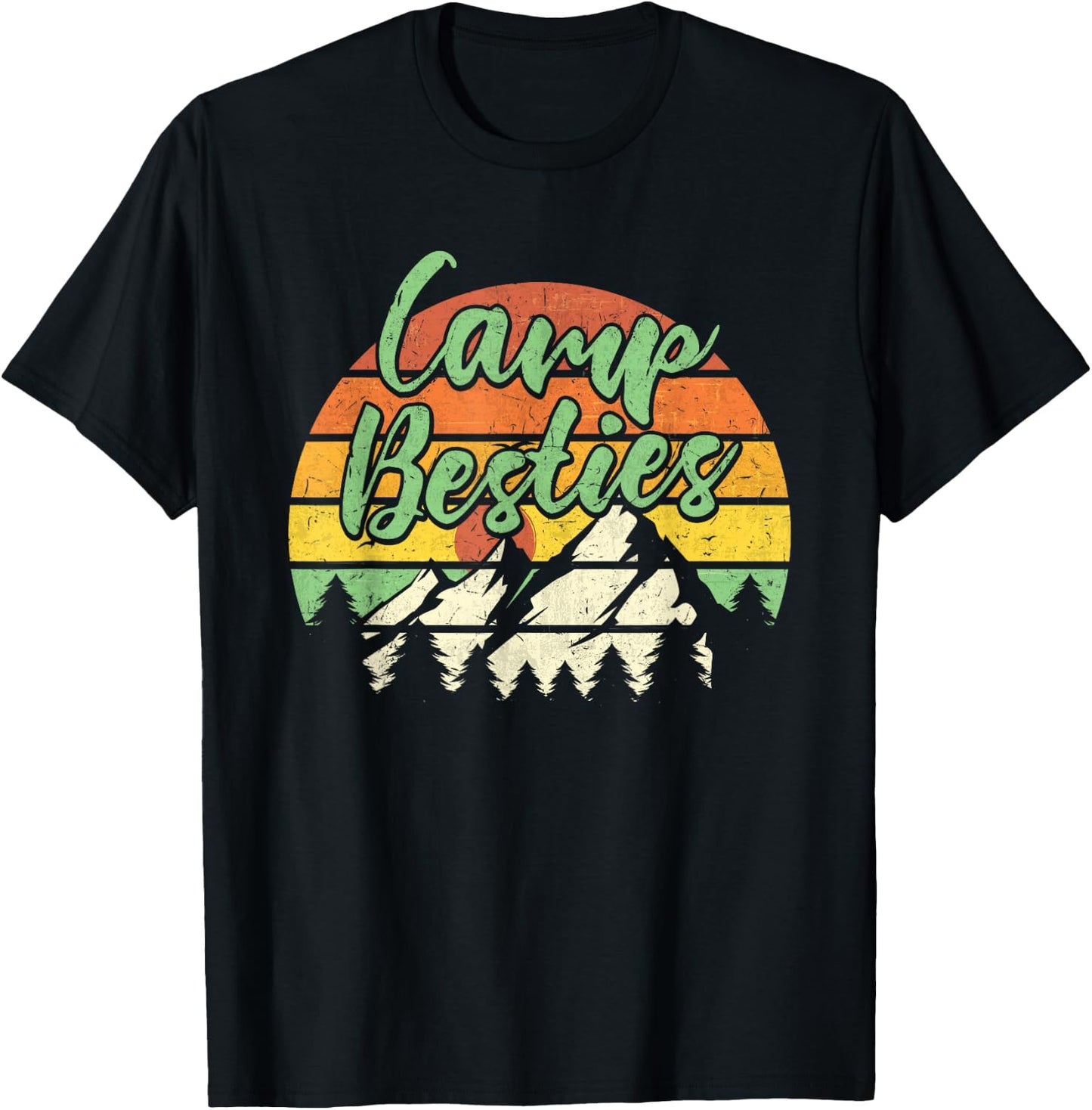 Camp Besties Outdoor Sunset Best Friend Matching Camping T-Shirt - T-Shirt | Black
