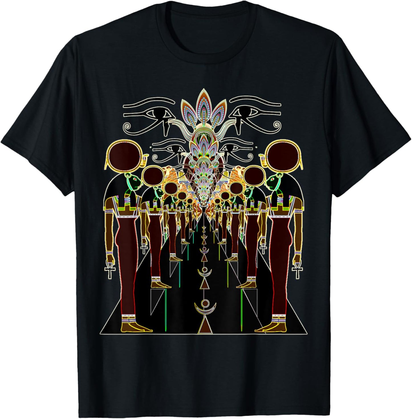 Egyptian Psychedelic Fractal Lion Warrior Goddess Sekhmet T-Shirt - T-Shirt | Black