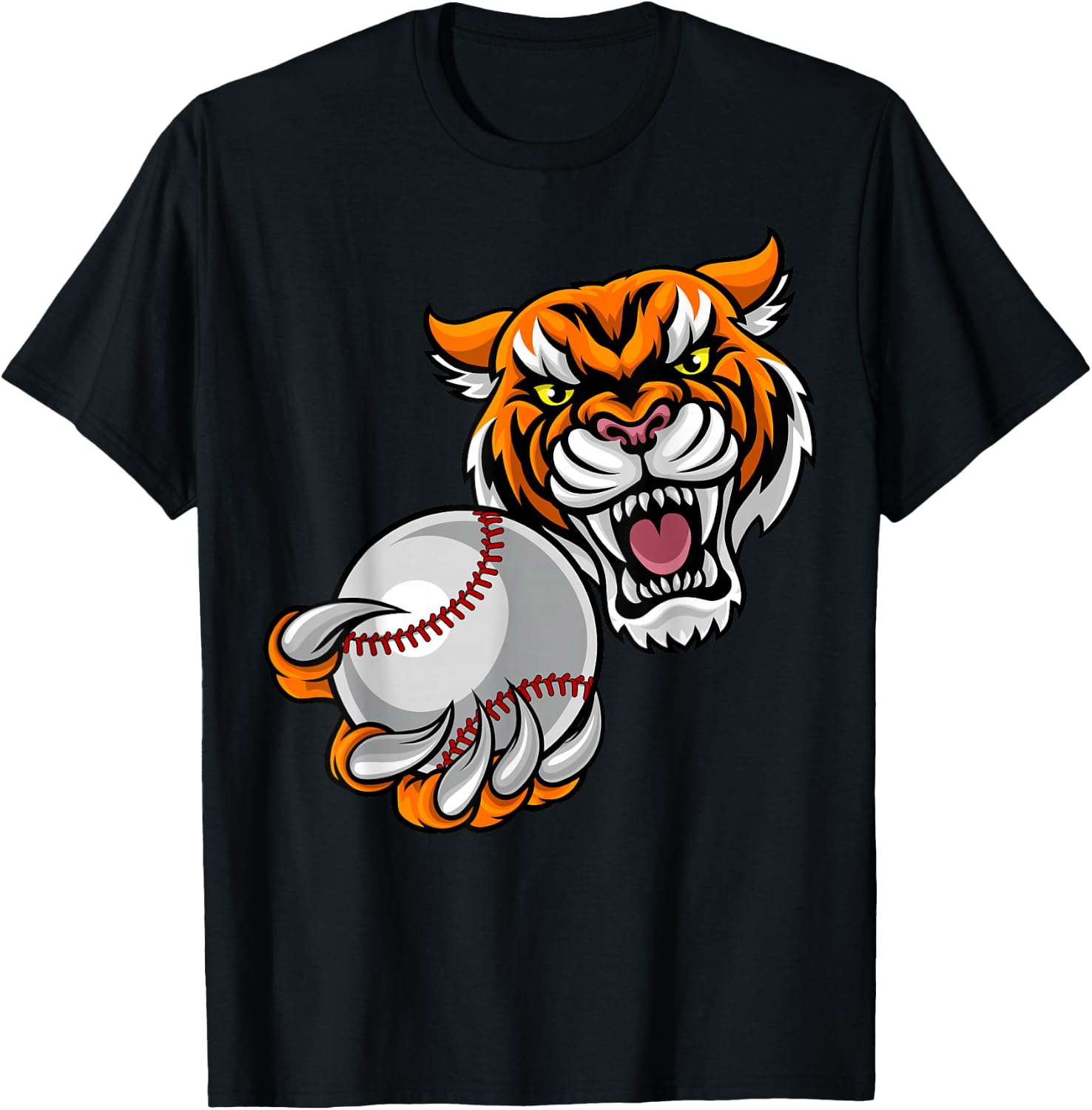 Tiger Holding Baseball Ball Mascot T-Shirt - T-Shirt | Black