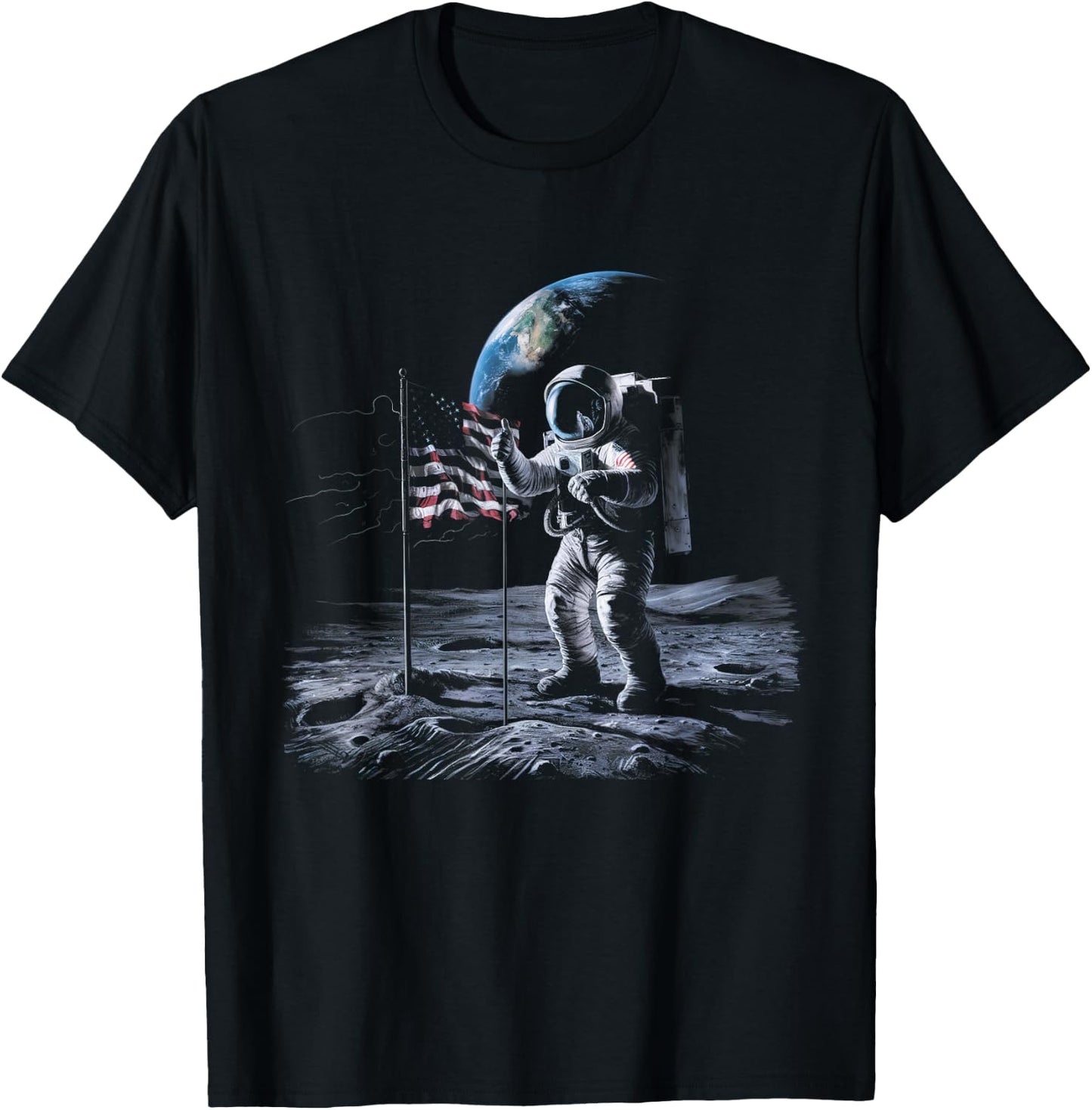 Astronaut on Moon - Iconic Space Exploration Art for Science T-Shirt - T-Shirt | Black