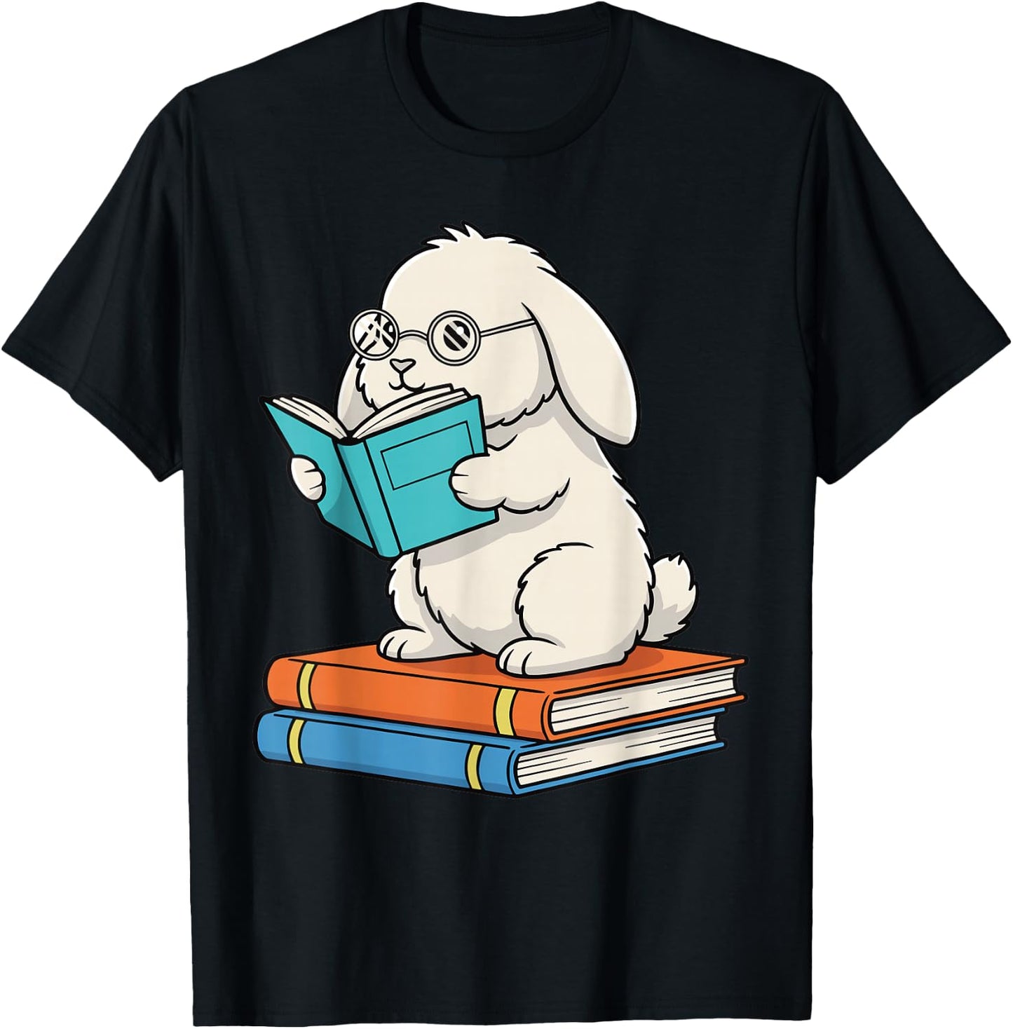 Reading Bunny Bookworm Rabbit with Glasses Books Reader T-Shirt - T-Shirt | Black