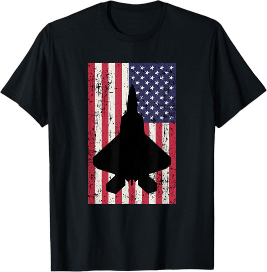 Patriotic F-22 Raptor fighter jet American flag T-Shirt - T-Shirt | Black