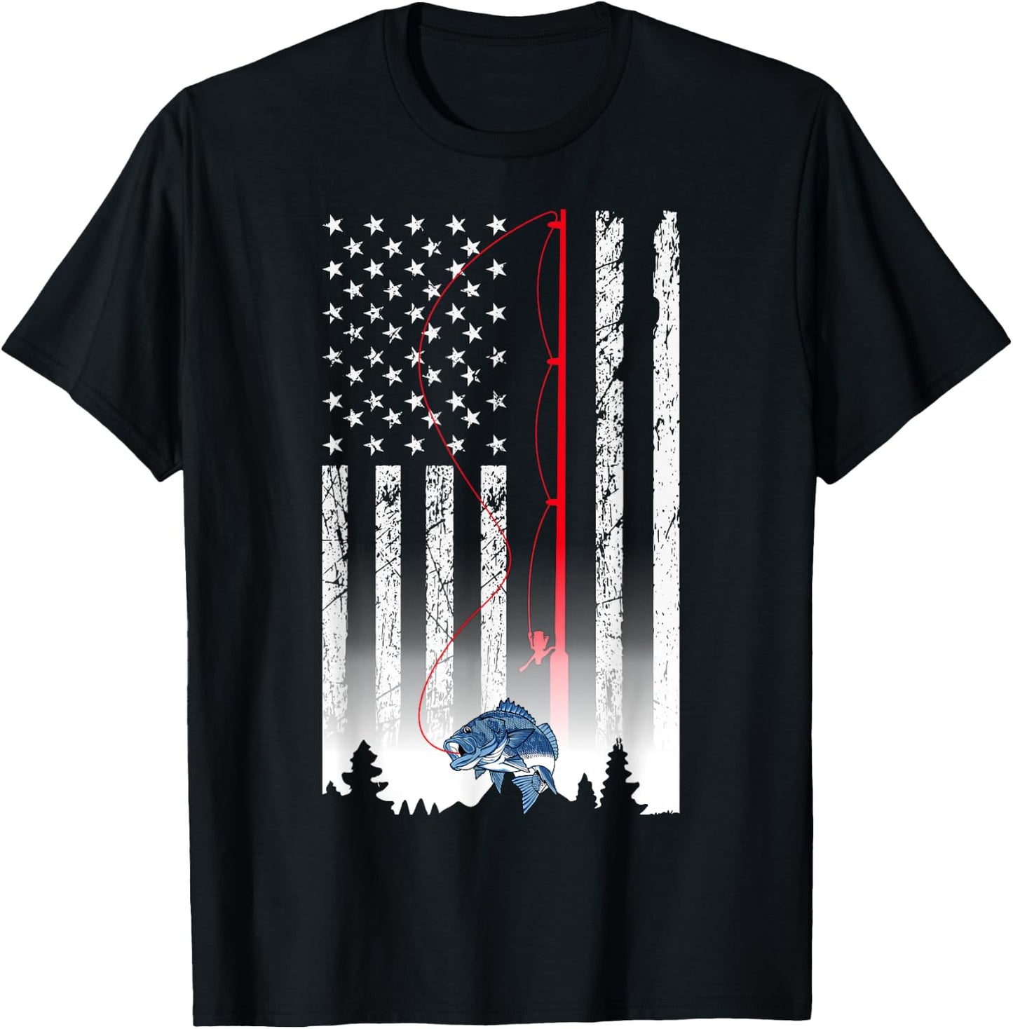 American Flag Fishing Rod USA Patriotic Lover Men T-Shirt - T-Shirt | Black