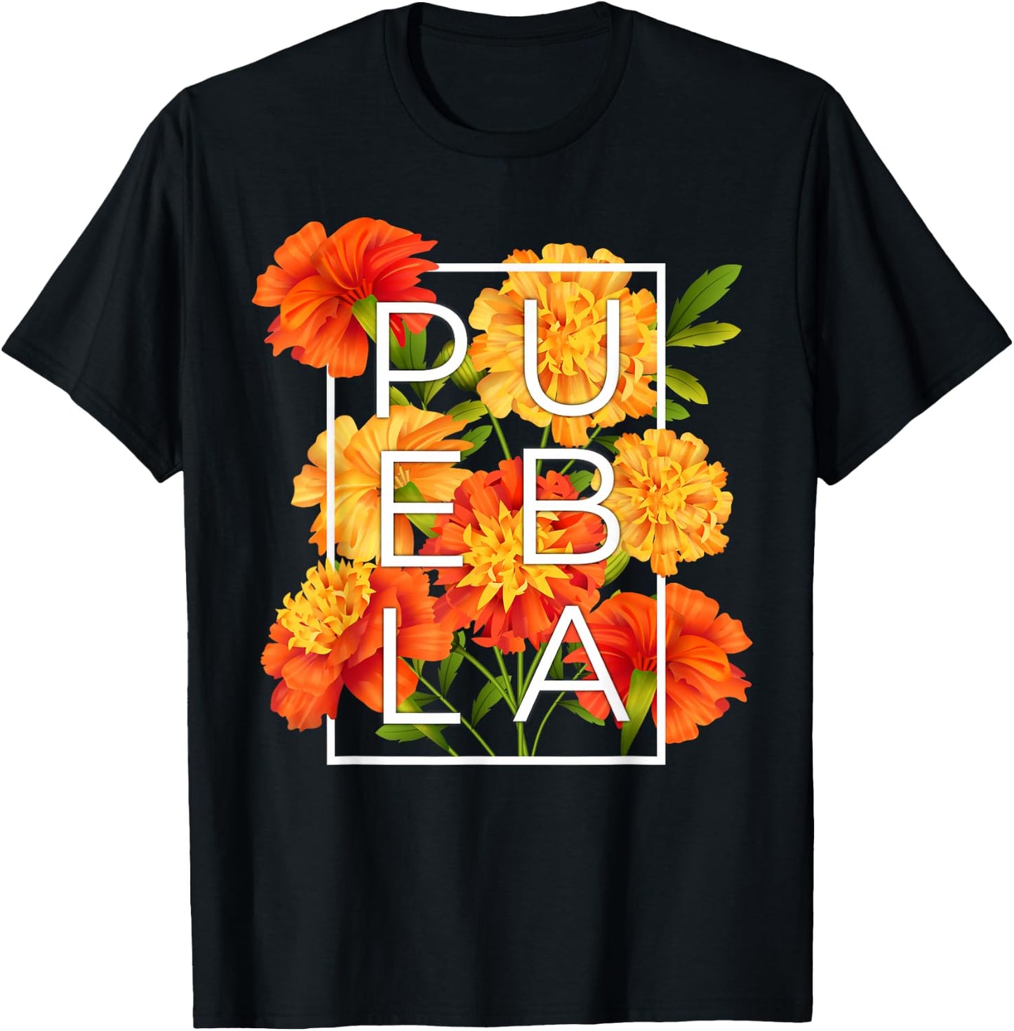 Flowers of Puebla Word Art - Poblano Pride T-Shirt - T-Shirt | Black