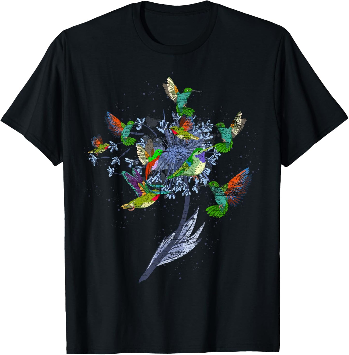 Vintage Nature Animal Bird Lover Flowers Pretty Hummingbird T-Shirt - T-Shirt | Black
