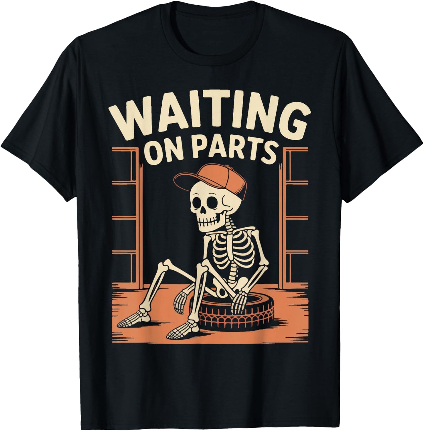 Funny Waiting On Parts Mechanic Skeleton Auto Repair Life T-Shirt - T-Shirt | Black