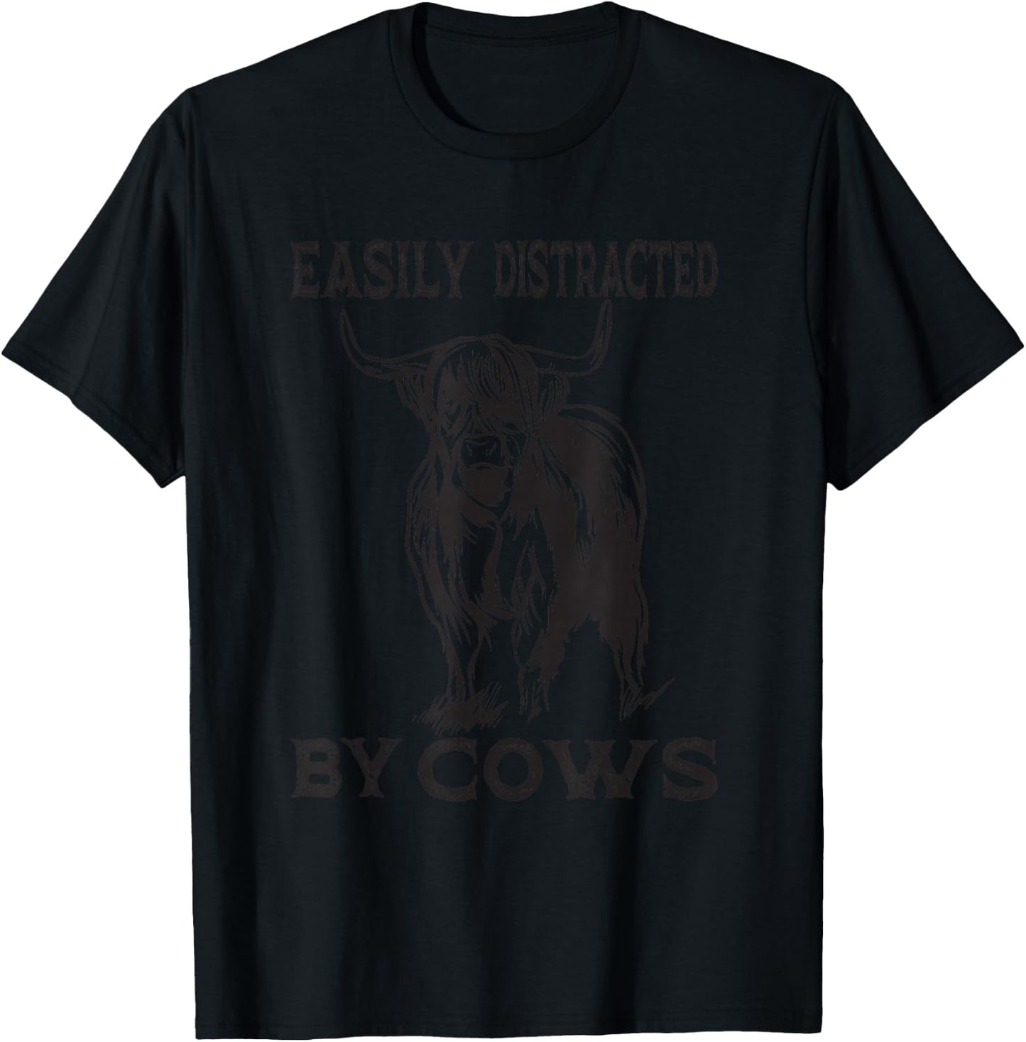 Easily Distracted By Cows Cow Farmer T-Shirt - T-Shirt | Black