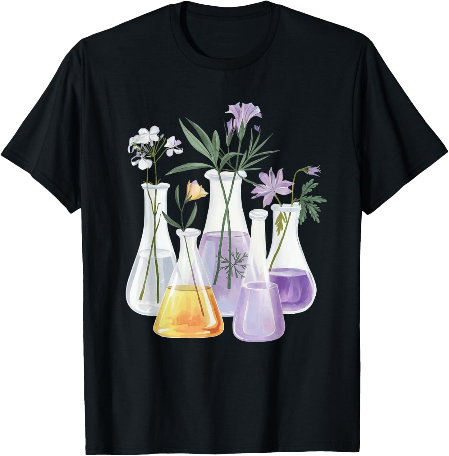 Flowers Test Tube Chemistry Student Science Teacher Women T-Shirt - T-Shirt | Black