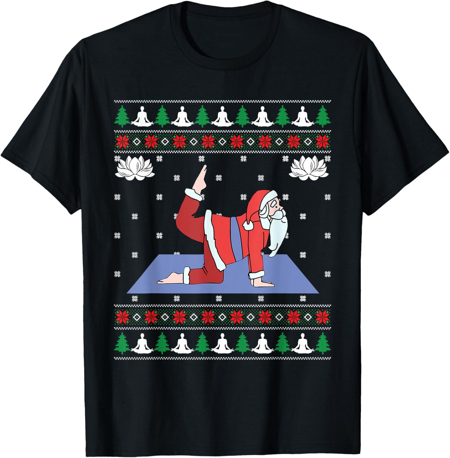 Cute Yoga Pose Santa Ugly Christmas Sweater Xmas Lovers T-Shirt - T-Shirt | Black