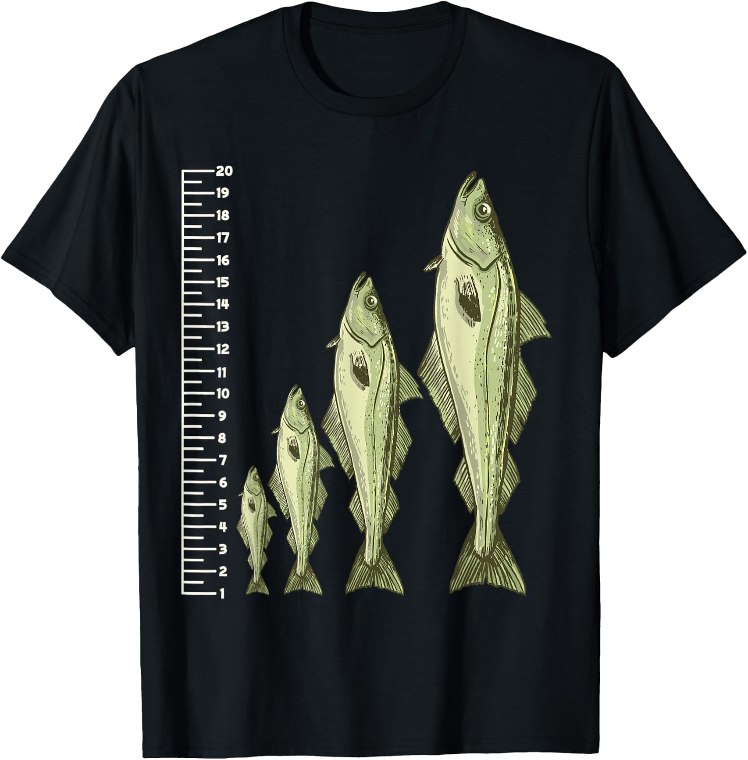 Funny Fish Measuring design for Fishing lovers T-Shirt - T-Shirt | Black