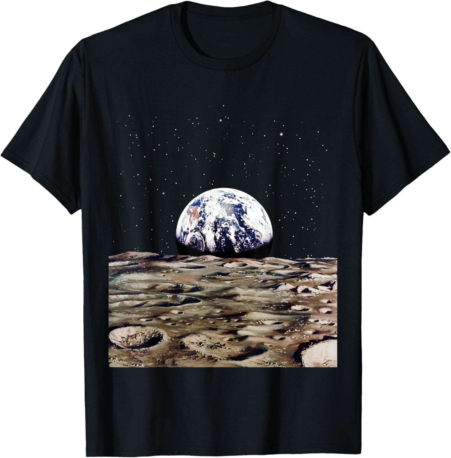 Earth Rise Over Moon Surface Space Exploration T-Shirt - T-Shirt | Black