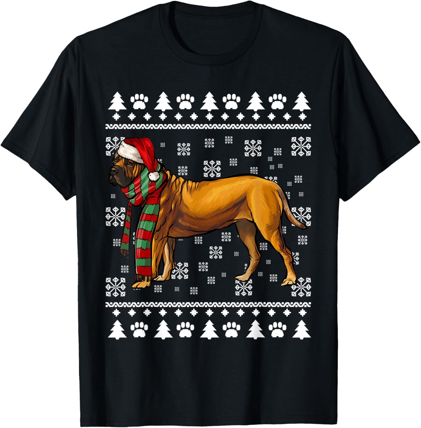 Boerboel Dog Santa Hat Xmas Ugly Christmas T-Shirt - T-Shirt | Black