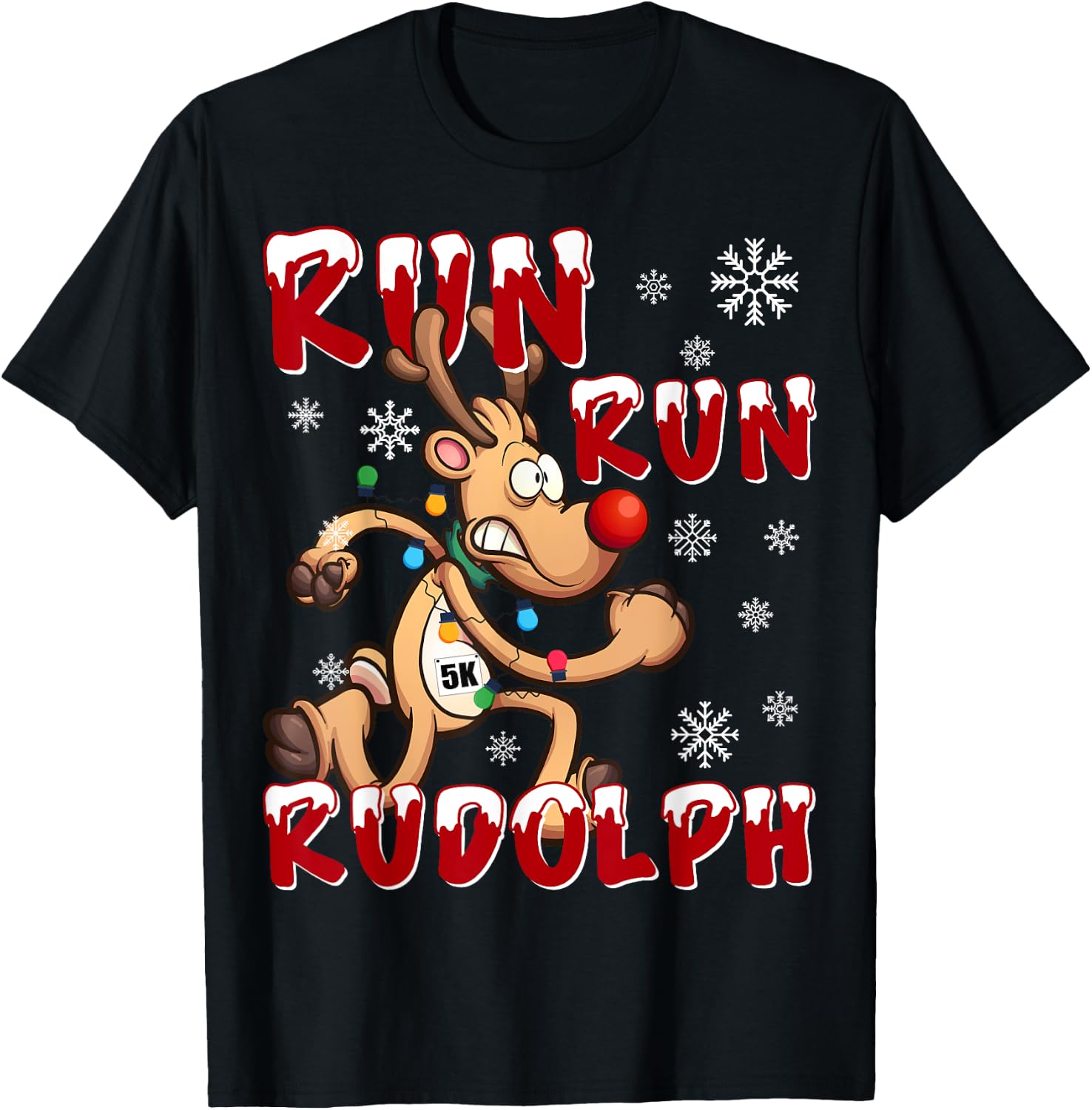 Rudolph 5K Run Christmas Holiday Team Running T-Shirt - T-Shirt | Black