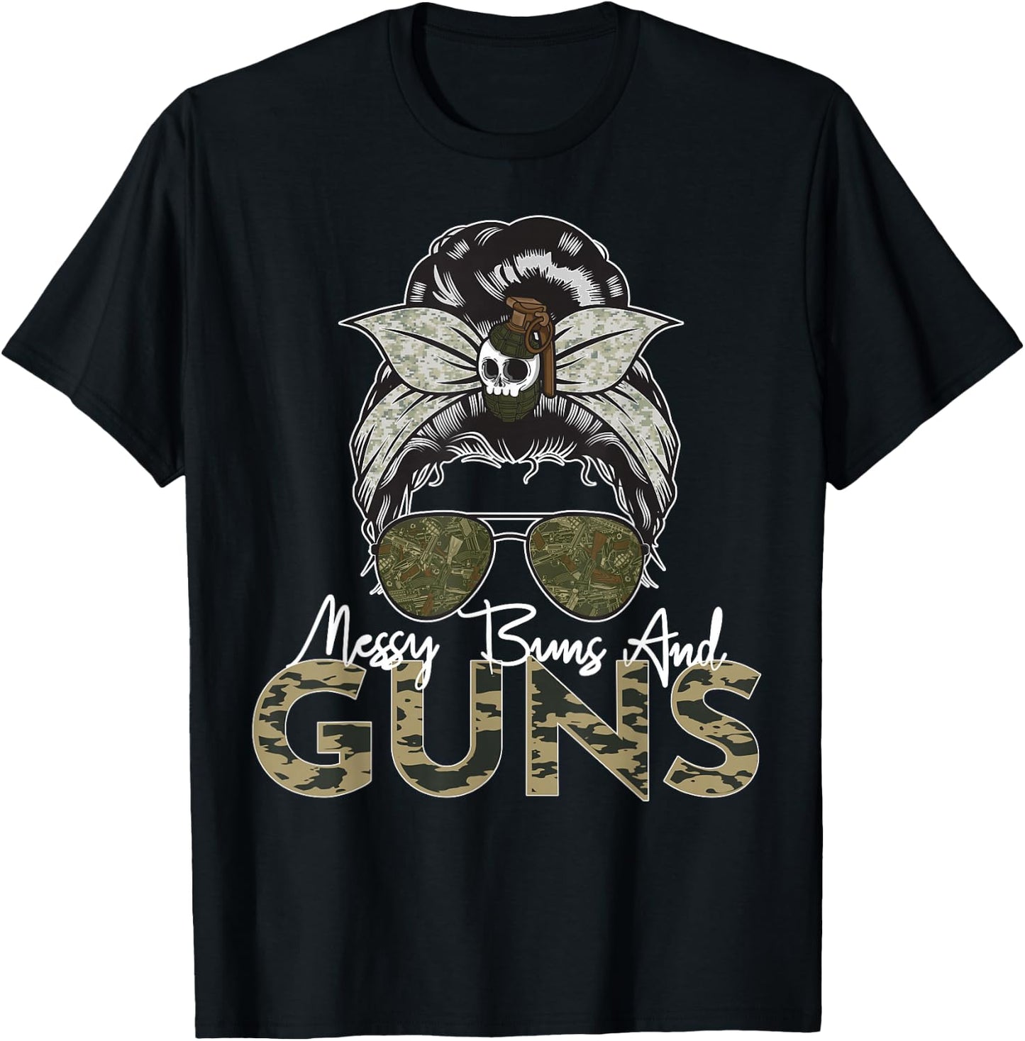 Messy Buns and Guns Wife Mom Military T-Shirt - T-Shirt | Black