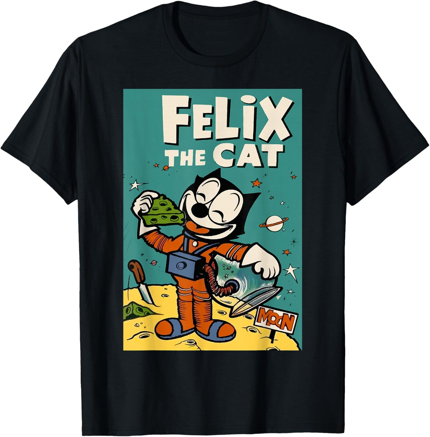 Felix the Cat Moon Dreamer - Retro 1920s Celestial Animation T-Shirt - T-Shirt | Black