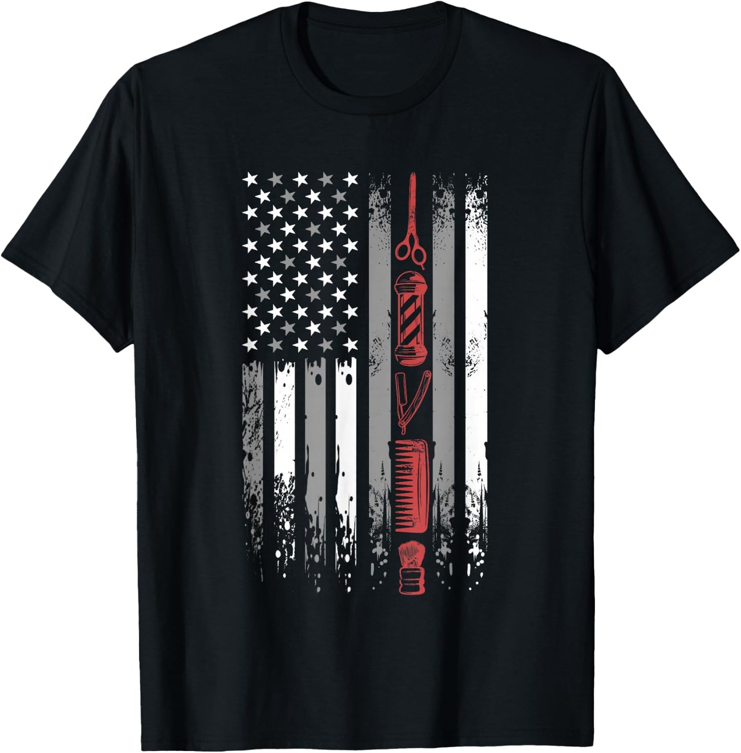 Barber US Flag - Hairdresser Hairstylist Barbershop Barber T-Shirt - T-Shirt | Black