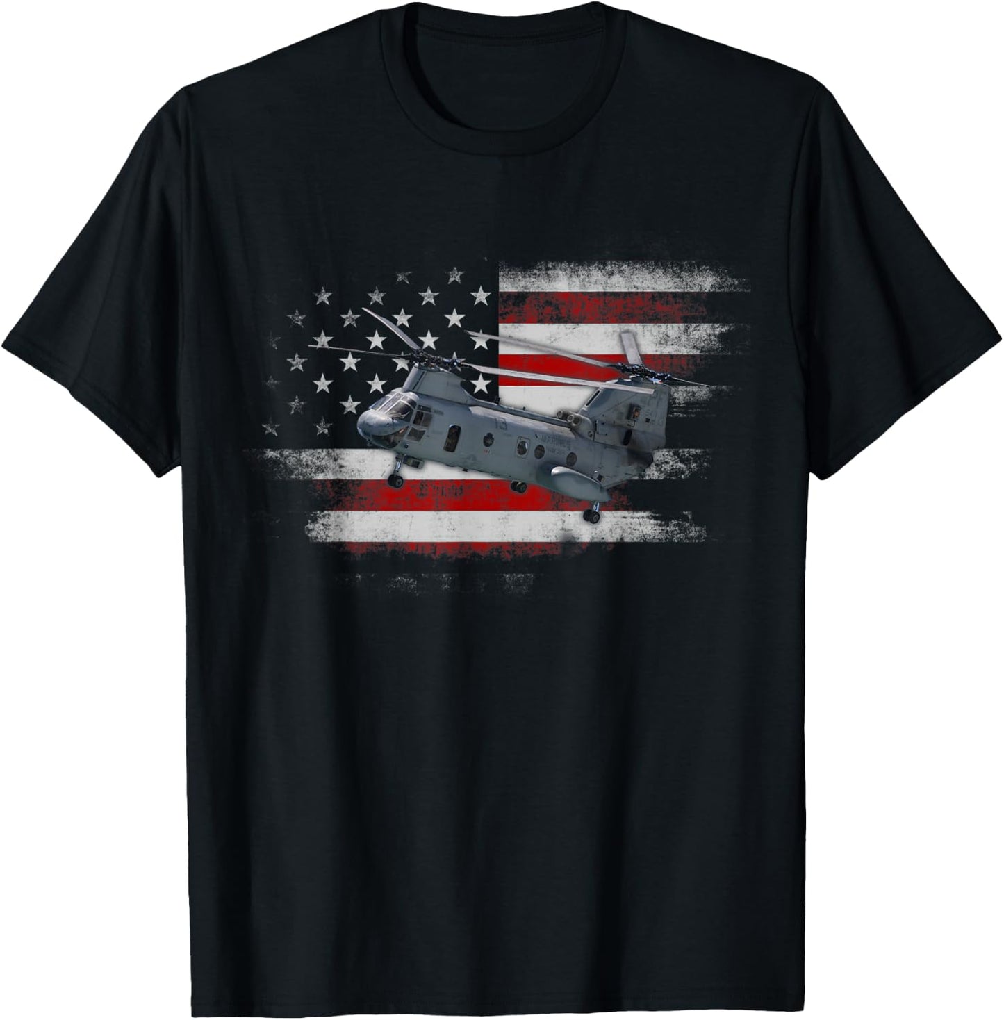 CH-47 Chinook Helicopter USA American Flag Helicopter Pilot T-Shirt - T-Shirt | Black