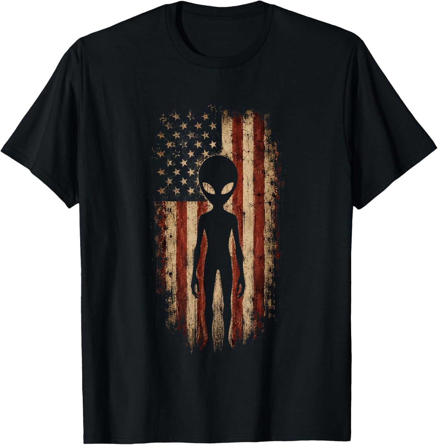 Vintage Alien USA Flag Fourth of July Men Women Kids T-Shirt - T-Shirt | Black