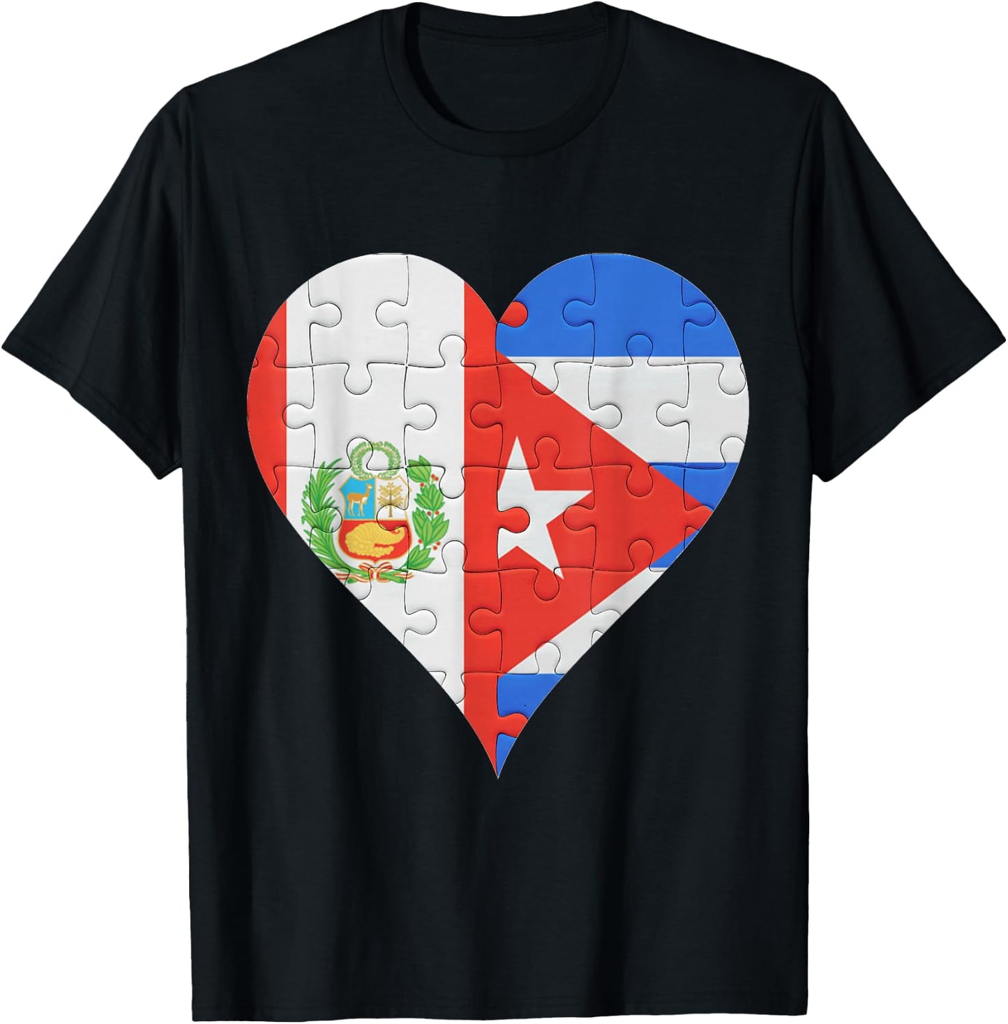 Peruvian Cuban Flag Heart T-Shirt - T-Shirt | Black