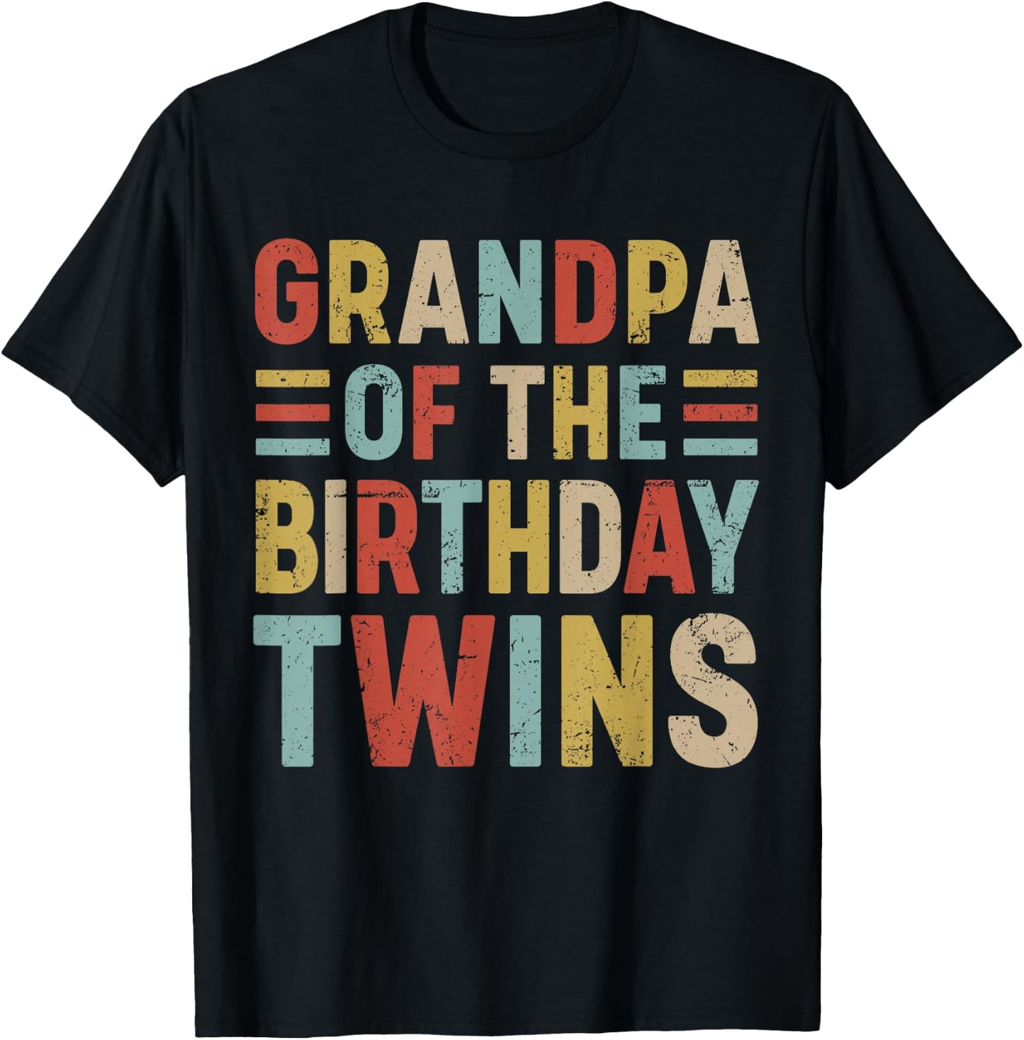 Grandpa of The Birthday Twins Family Matching Bday Party T-Shirt - T-Shirt | Black
