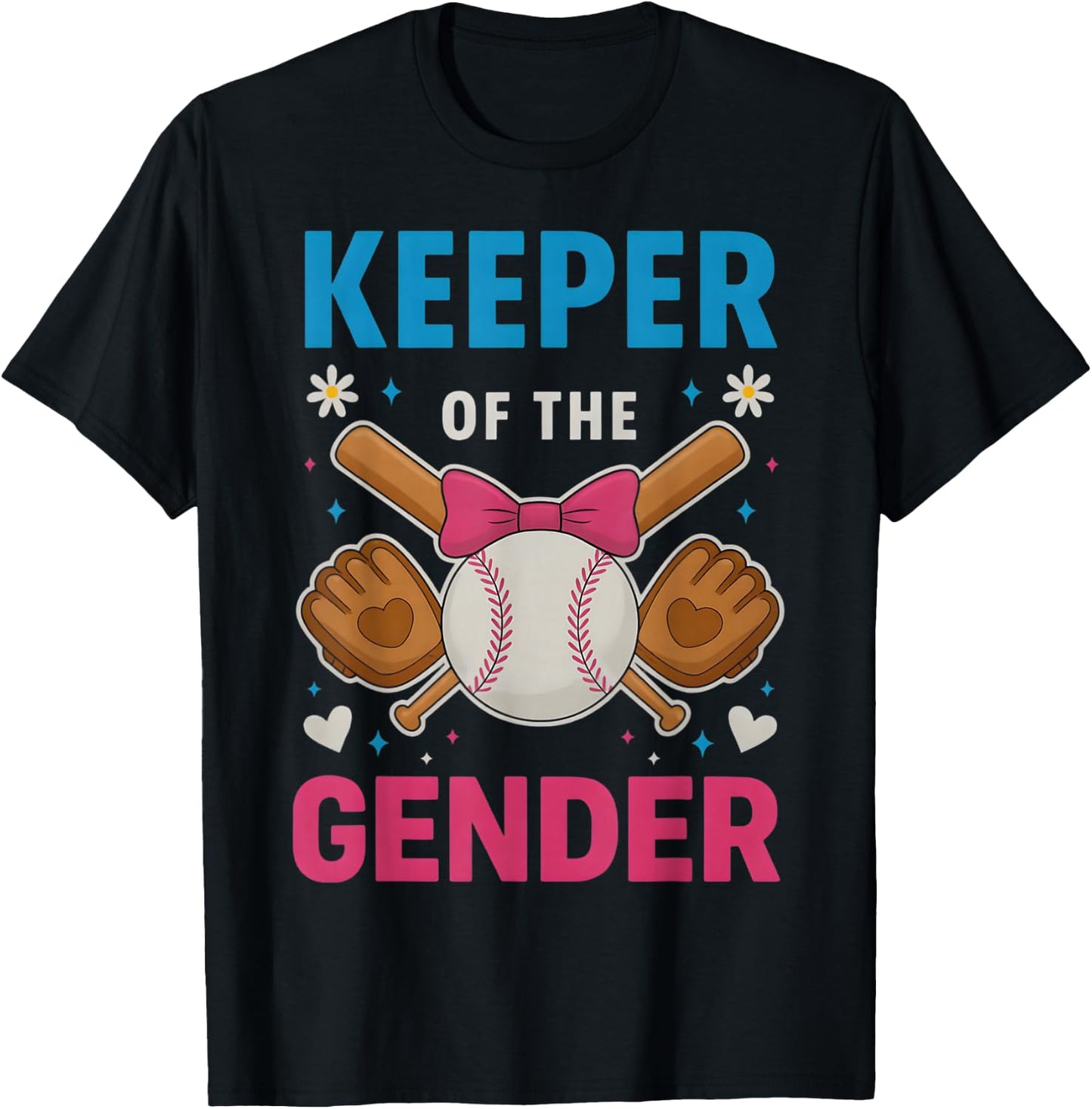 Keeper Of The Gender Baseball or Bows Funny Reveal Party Mom T-Shirt - T-Shirt | Black