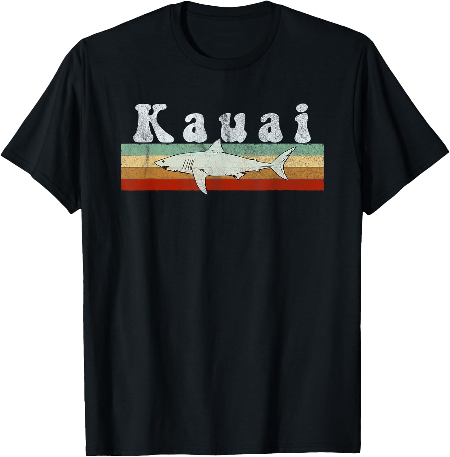 Kauai, HI Shark T Shirt / Kauai Vintage Fishing T-Shirt - T-Shirt | Black