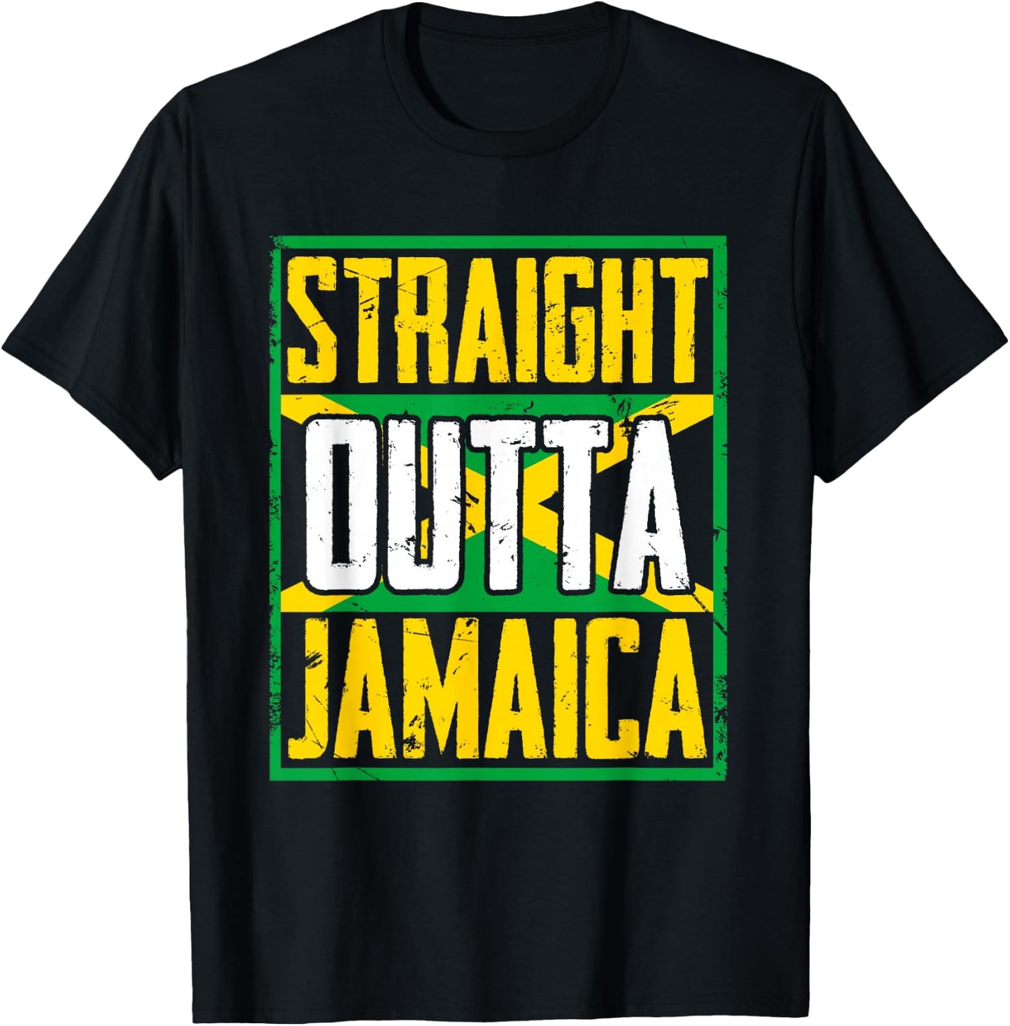 Straight Outta Jamaica | Caribbean Country | Jamaican Flag T-Shirt - T-Shirt | Black