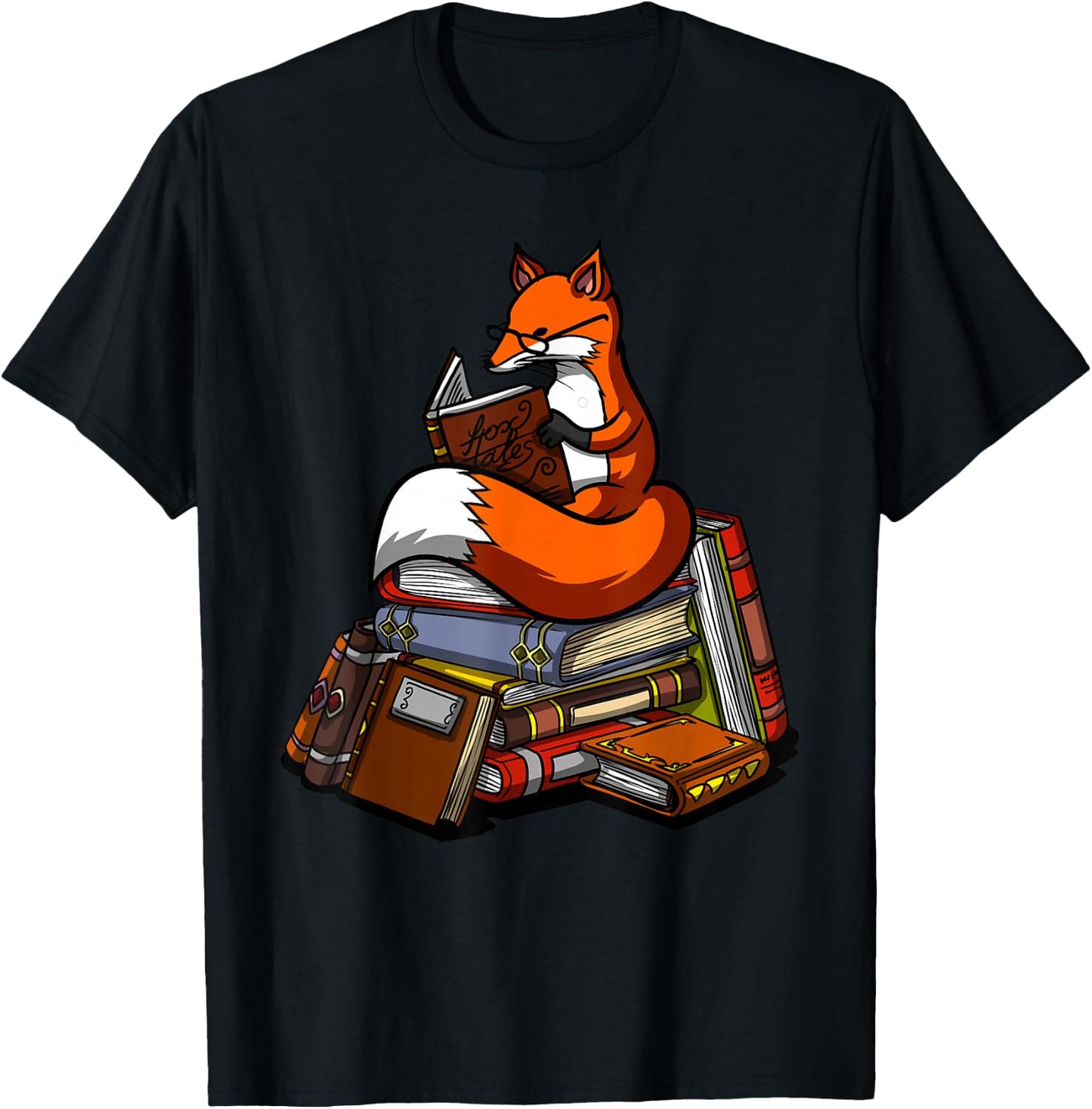 Fox Book Reading Nerd Library Librarian Book Reader T-Shirt - T-Shirt | Black