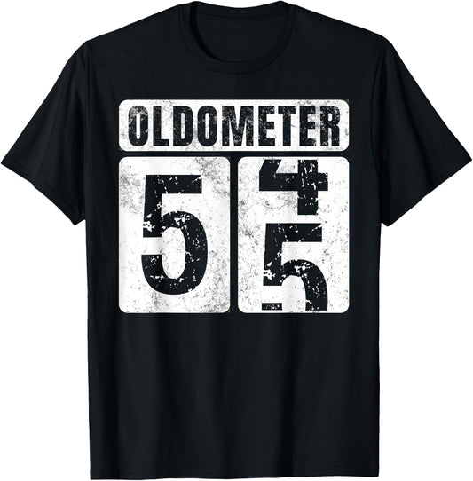 Oldometer 55 Shirt Vintage Funny 55th Birthday Gift T-Shirt - T-Shirt | Black