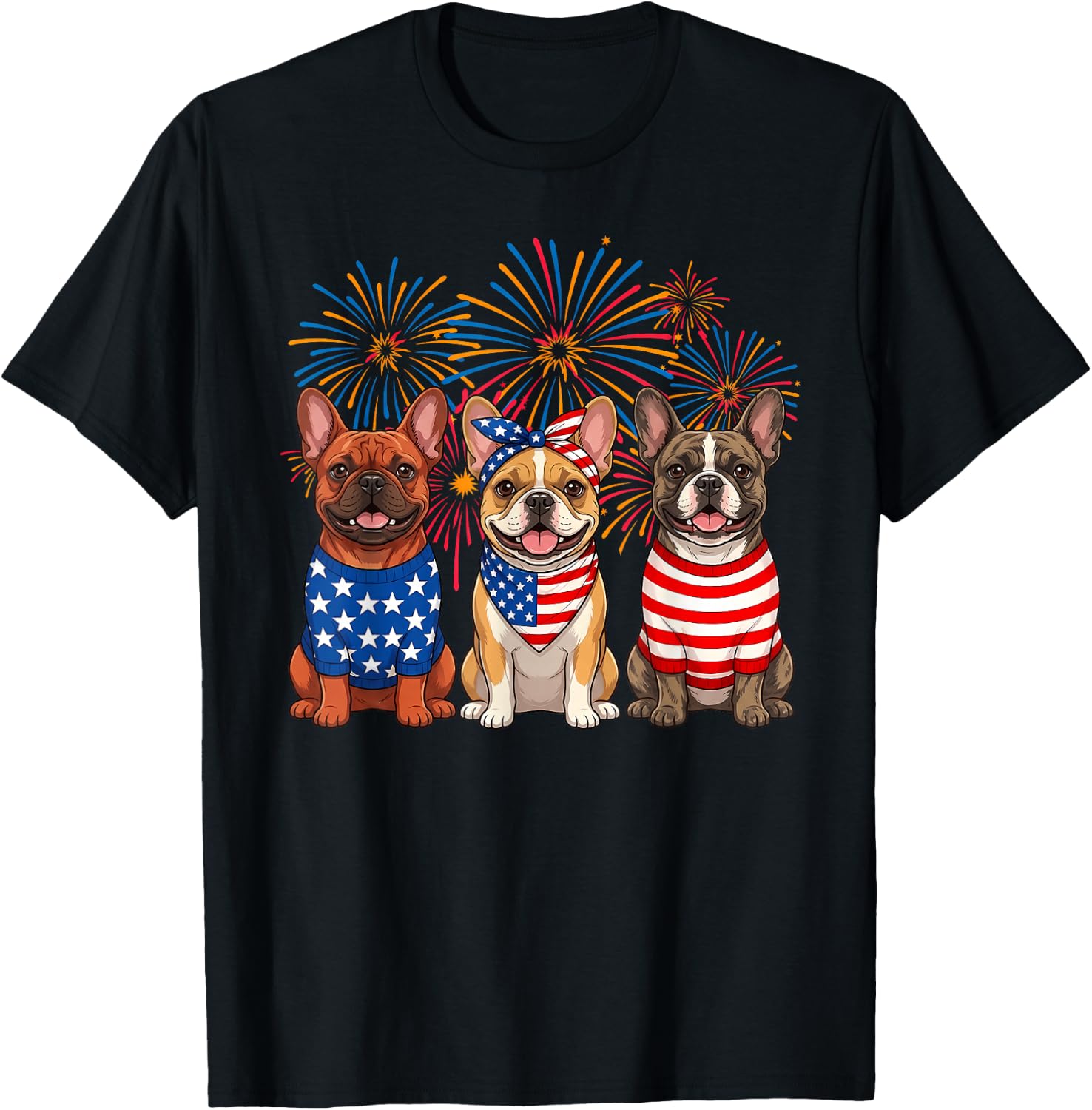 Funny French Bulldog Lover USA Flag 4th of July Women Men T-Shirt - T-Shirt | Black