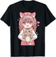Anime Girl with Cat Kawaii Cat Lover Otaku Small T-Shirt - T-Shirt | Black