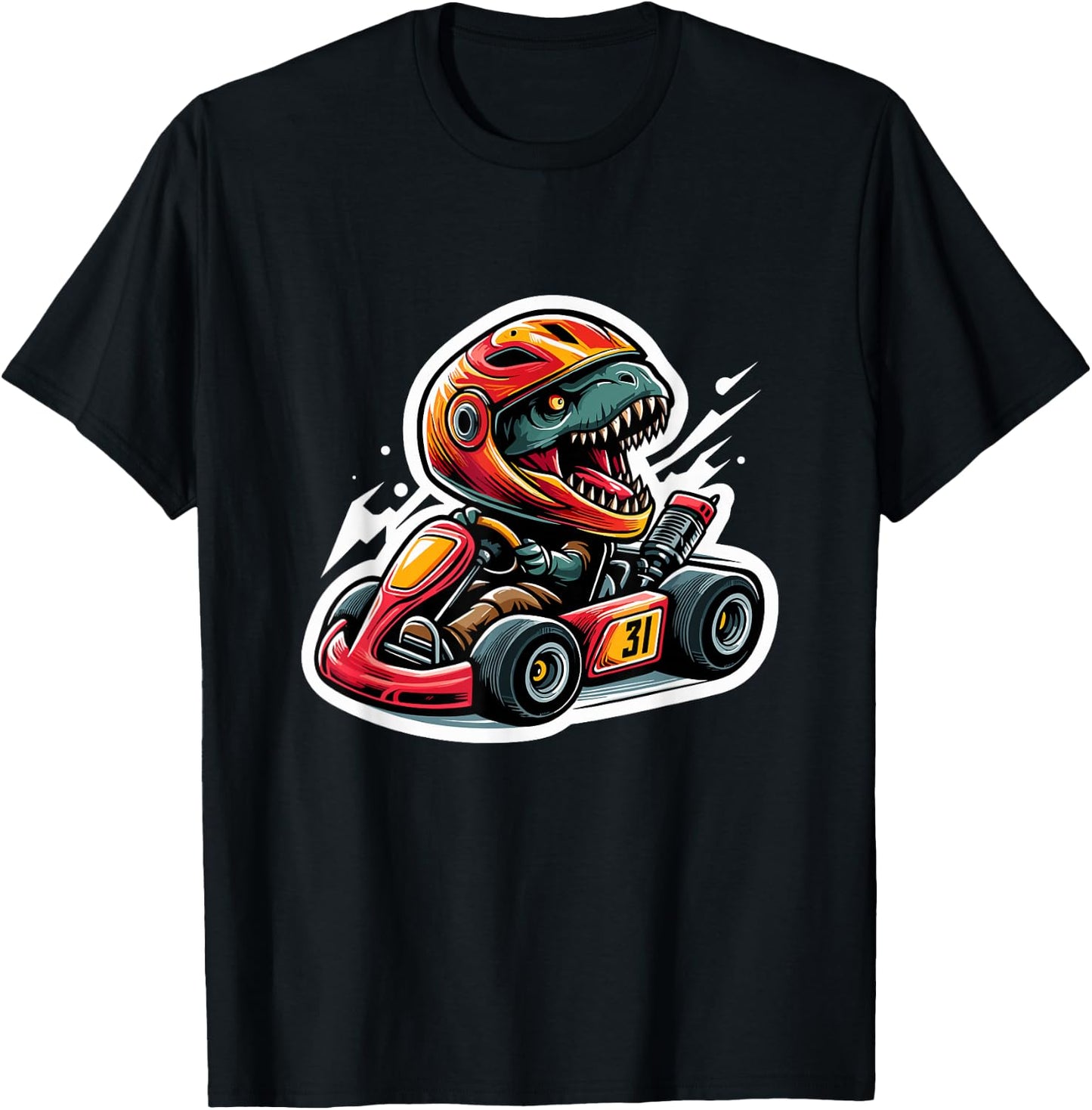 Funny Dinosaur On A Go Kart T-Rex Go Kart Racing T-Shirt - T-Shirt | Black