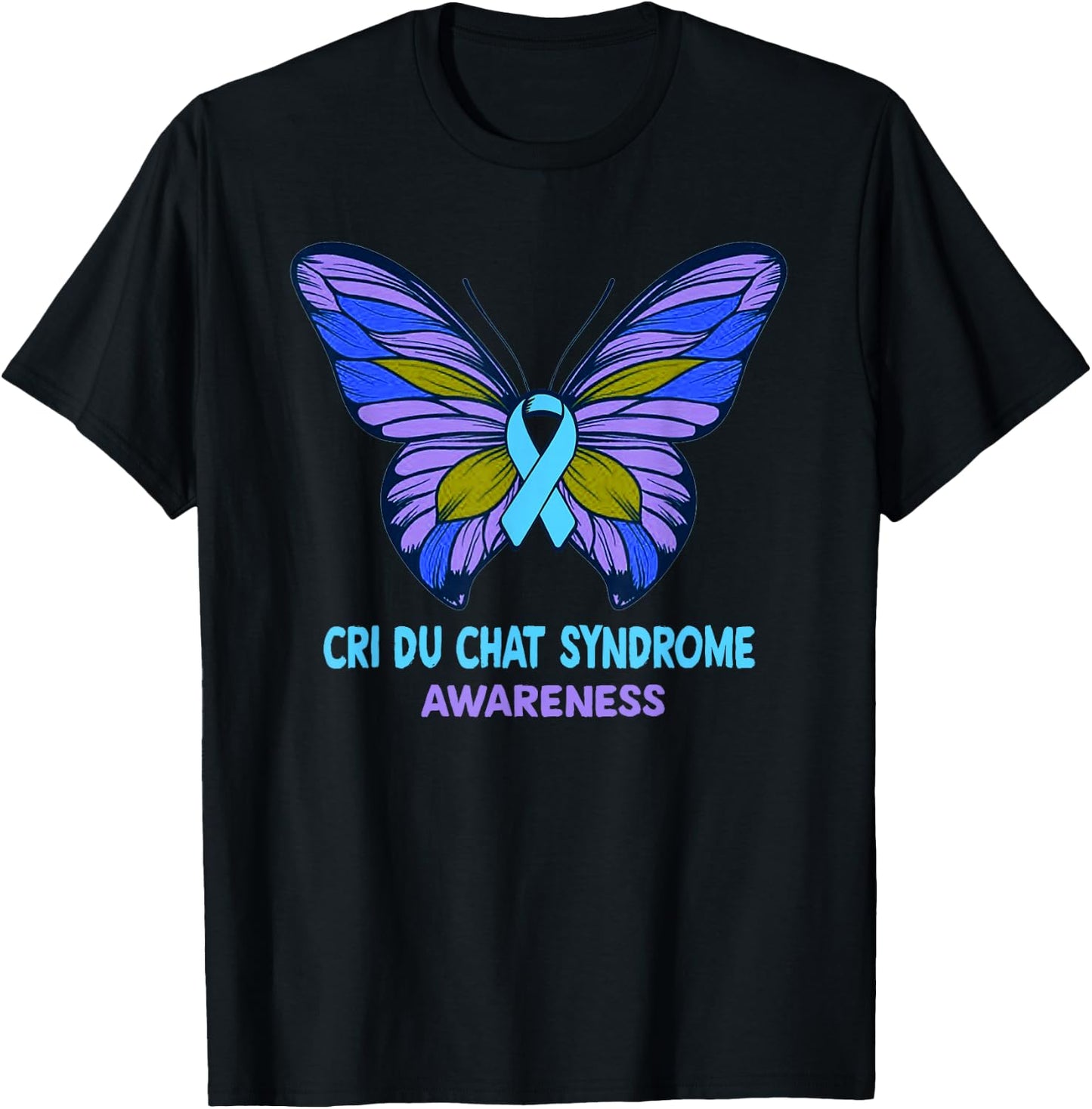 CRI DU CHAT SYNDROME Awareness Blue Ribbon T Shirt T-Shirt - T-Shirt | Black