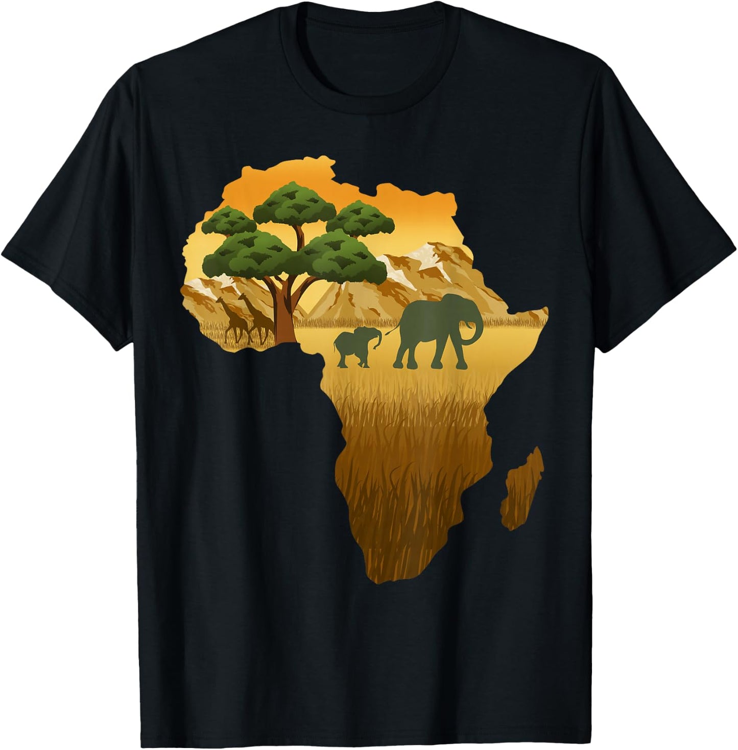 African Savannah Safari Wild Animals Africa Map T-Shirt - T-Shirt | Black