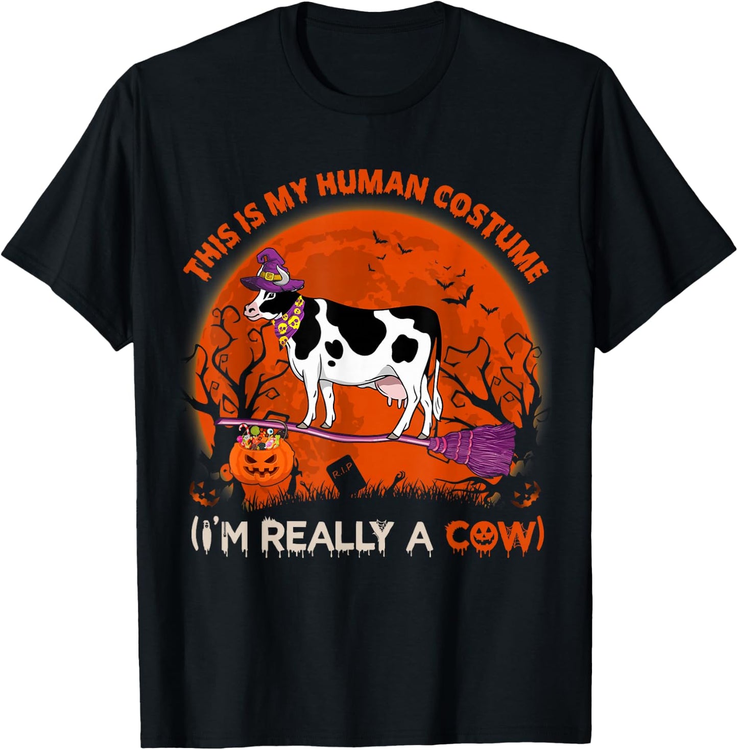 This Is My Human Costume I'm Really A Cow Halloween Farmer T-Shirt - T-Shirt | Black