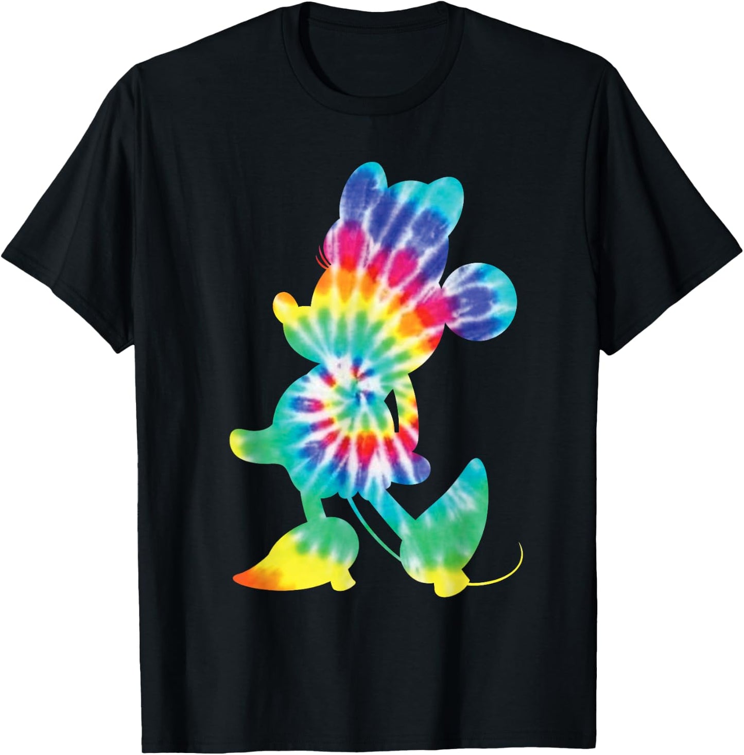 Disney Minnie Mouse Silhouette 90s Rainbow Tie Dye T-Shirt - T-Shirt | Black