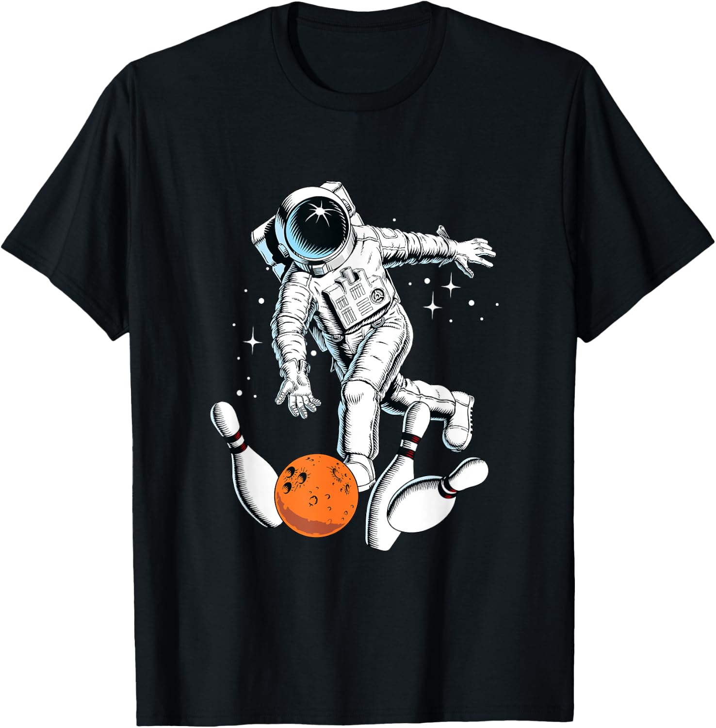 Cool Space Astronaut Playing Bowling Graphic Designs Fun T-Shirt - T-Shirt | Black