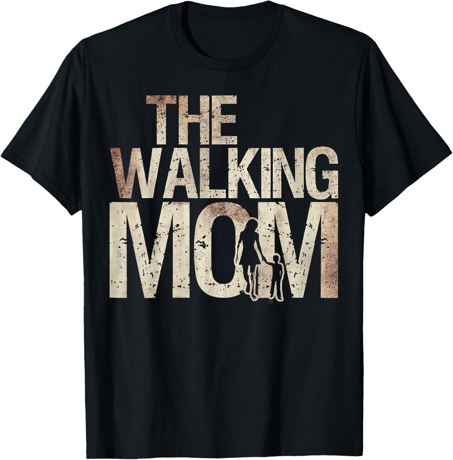 Walking Mom Zombie Woman And Kid Mother's Day T-Shirt - T-Shirt | Black